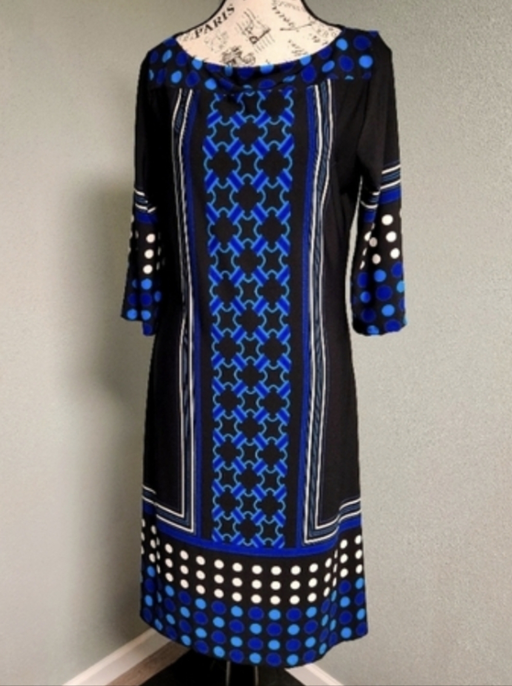 Blue & Black Patterned A-Line Dress